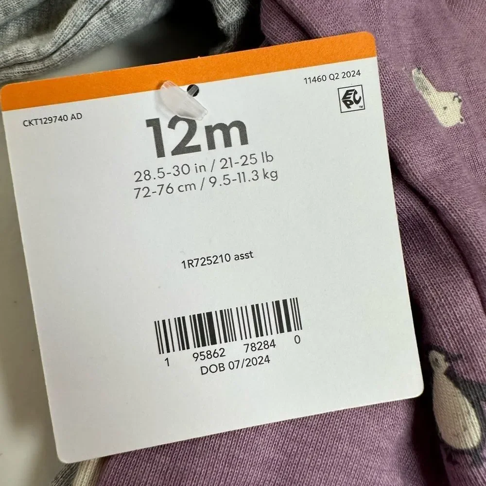 NWT Carter’s Baby Girl 3 Piece Purple Gray Bodysuit  Pant Set  - Size 12M